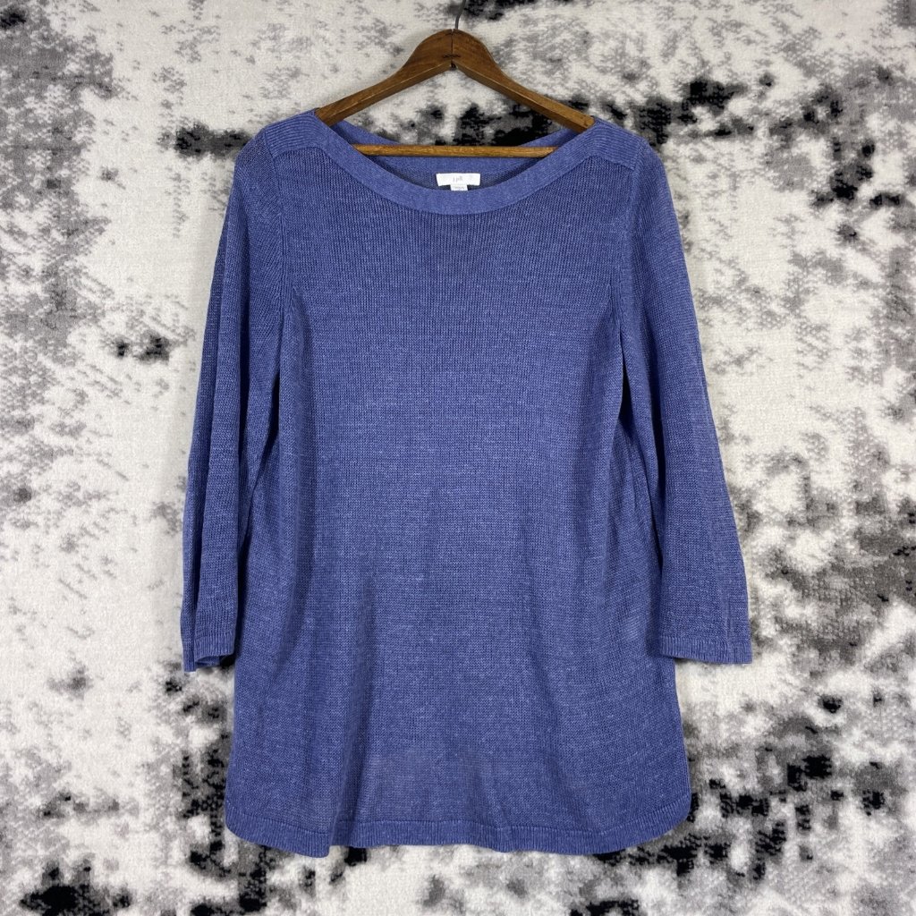 J Jill Top Womens Size Ps Blue Linen Viscose Knit Long Sleeve Comfort Casual